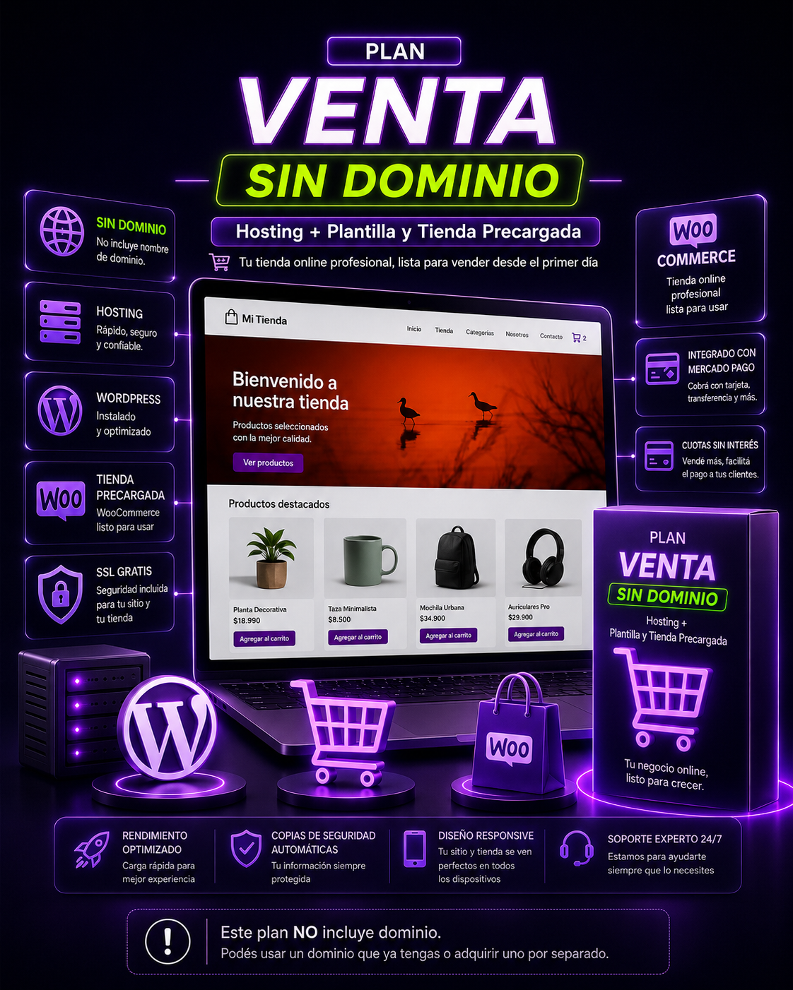 Hosting + Plantilla y Tienda Precargada - SIN DOMINIO